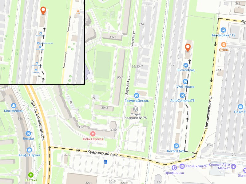 Схема подъезда к StoVesta Большевиков